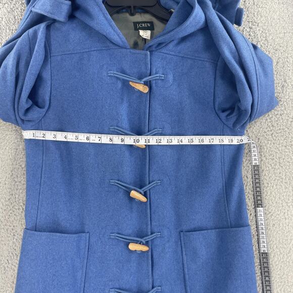 J.Crew Coat Womens Medium Blue Hooded Toggle Duffle Wool Blend Lined Pockets - Picture 8 of 13